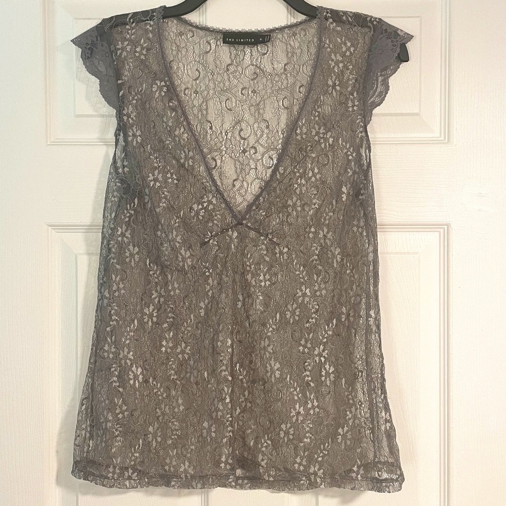 The Limited Sheer Lace Overlay Tank Top-Medium